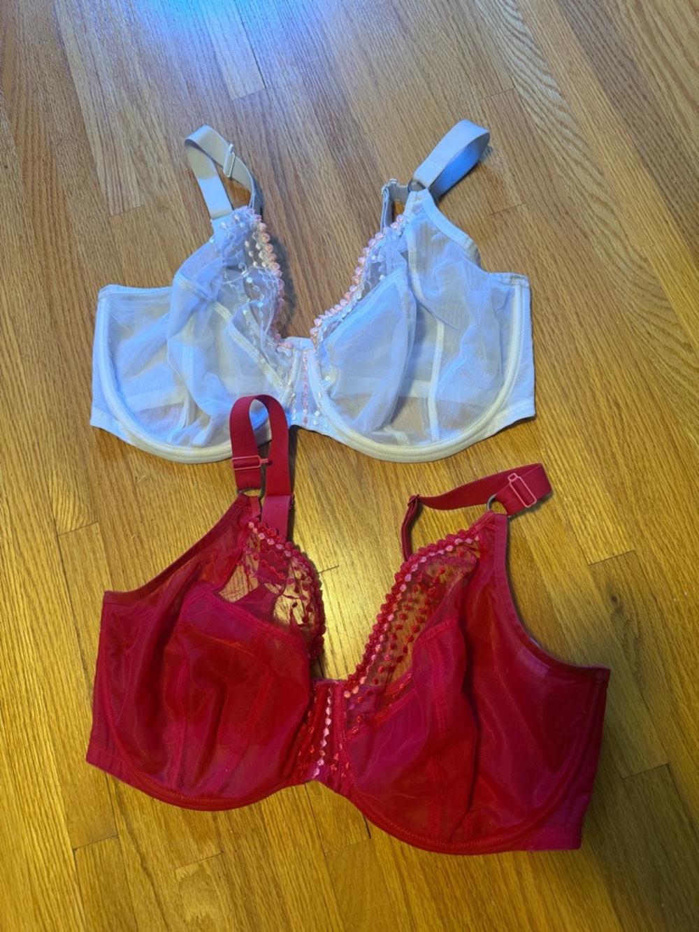 Elomi Sheer Lace Underwire Bra Duo - White & Red